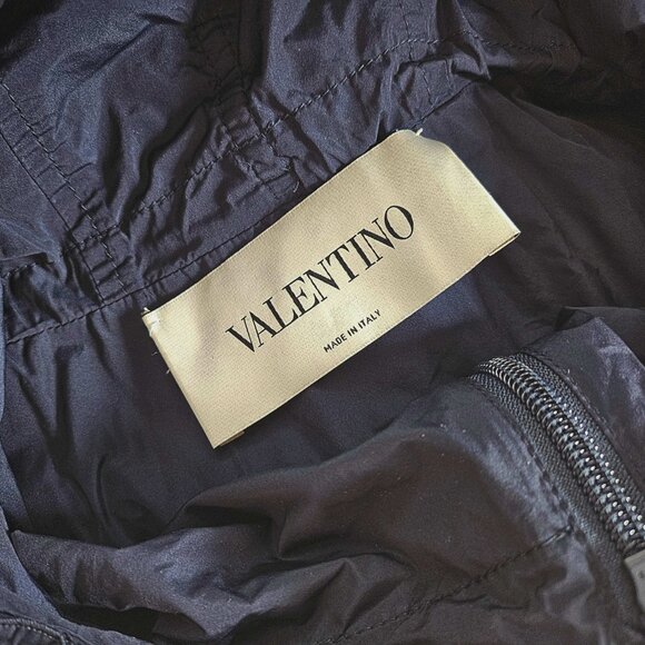 VALENTINO NAVY RUFFLE TRIM NECK TIE JACKET (40) - Picture 6 of 16